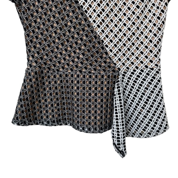 BCBGMaxAzria Kaleigh Top Black White Peplum Asymmetrical, Small - Picture 6 of 11